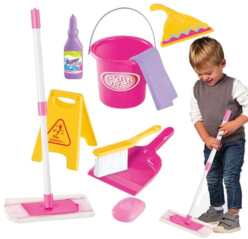 Juego de Limpieza de Escoba para niños pequeños - Kit de recogedor de Escoba para niños, Juego-de Limpieza | de-Juego-de Roles para-niños, Juego de Herramientas de Limpieza-del hogar en miniat