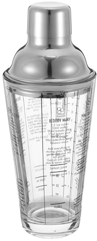 VANZACK Shaker per Cocktail da Bar in Vetro Trasparente 400 Ml Bilancia Graduata e Coperchio in Acciaio Inox, Mixer per Vino e Bevande, Adatto per Preparazione Cocktail e Frullati