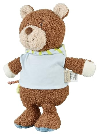 Sterntaler Kuscheltier M Bär Bob aus kuschligem Flausch und bedrucktem Jersey, weich gefüllt mit Polyesterwatte, pflegeleicht, 26 × 20 × 9,5 cm – braun