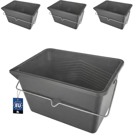 BAKOKI 3er‑Set Farbeimer 8L – eckige Malereimer aus Kunststoff mit Metallgriff und Gießrand, stapelbar, leicht und robust, perfekt zum Mischen und Transportieren von Farbe bei Renovierungsarbeiten