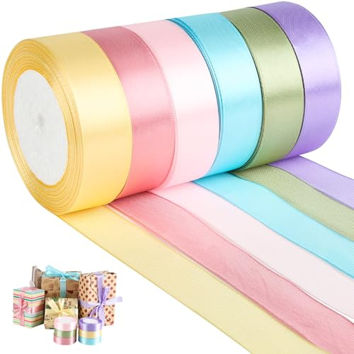 6 Rollen Satinband, 25mm × 22m Geschenkband breit in 6 Farben, Schleifenbänder Bunt, Seidenband Breite, Geschenkband 25mm für Geschenkverpackung, Bastelarbeiten, Geburtstag und Hochzeitsdekoration