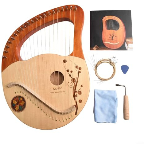 ZWEquipint Arpa de lira de 21 cuerdas, instrumento musical de madera de caoba maciza con llave de afinación, cuerdas de repuesto y paño de limpieza para principiantes, adultos y niños, música