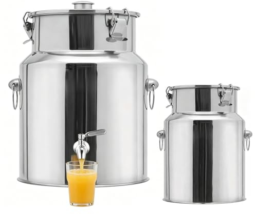 Fusto per Olio in Acciaio Inox 5l 10l 15l 20l 30l 50l, Contenitore Alimentare con Rubinetto e Guarnizione Antiperdita, Bidone Antiruggine per Cucina(With Spigot,9L/2.38Gal)