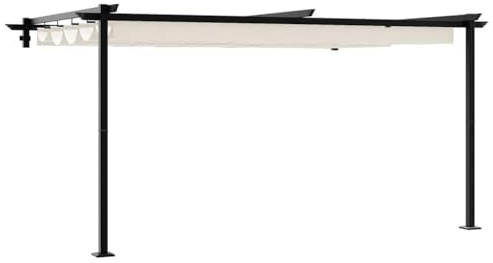 Fisinber Wandmontierter Pavillon 400 x 300 x 200 cm, Pergola mit einziehbarem Sonnendach und robustem Stahlrahmen, Anbaupavillon für Terrasse und Garten, Creme