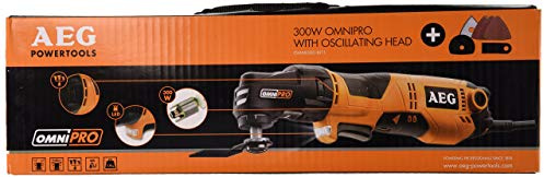 AEG - Outil Multifonction OMNI 300 – Tête Interchangeable, Moteur 300W, Accessoires multiples, Polyvalent pour Découpe, Ponçage, Déjointage – Idéal Chantier et Rénovation