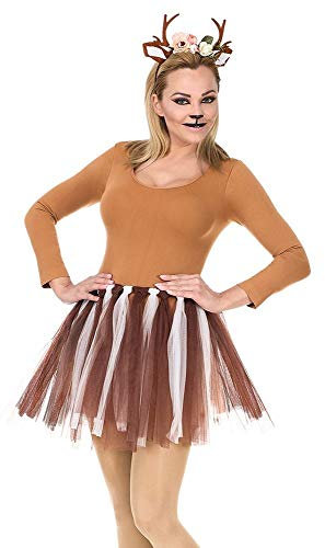 Reh Set Tüll-Rock und Haarreif mit Geweih Ohren und Blumen Stoff Rehkitz Kitz Bambi Rentier Hirsch Kostüm-Zubehör