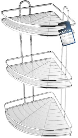 Scaffale angolare Kadax, scaffale di waneck in acciaio cromatico, scaffale per angolo del bagno, cesto doccia, strato doccia, staffa da parete per la barattola della doccia cromata,(3 piani)