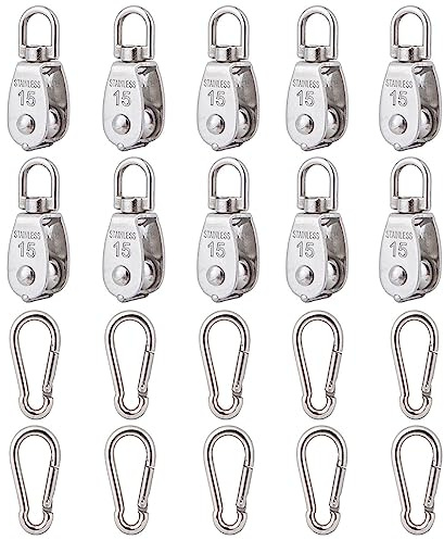 304 Edelstahl M15 Single Pulley Block, Drahtseil Hängen Draht Abschleppen Rad, mit Feder Snap Haken