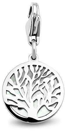 Ciondolo in acciaio CO88, albero della vita, con bianco MOP 15 mm, IPS, Pietra