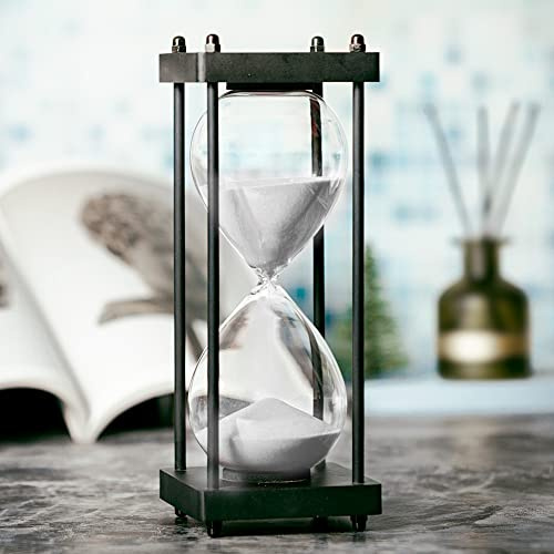 Sanduhr Timer 60 Minuten, Schwarzer Holzrahmen Dekorative Sanduhr (Weißer Sand, Große Größe)