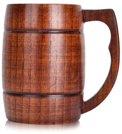 Wooden Beer Mug, 300-400ml Natural Wood Tankard Handmade Coffee Mugs Tea Cup Viking Rustic Beer Mug Outdoor Camping Cool Drinking Stein Cups for Men Women Beer Lovers Home Bar Camping Gift