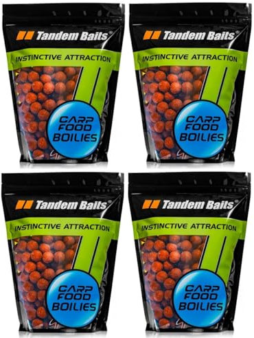 Tandem Baits 4-er Set Carp Food Boilies Erdmandel, Leckere Boilies für Karpfen Angeln ohne Mühe, Köder zum Große-Fische-Angeln, Karpfenzubehör für Profis & Hobby-Angler 18 mm 1 kg