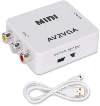 Mini VGA Zu Video Konverter, AV zu VGA Audio Composite Vga Adapter Converter 480P Signal TV Settop Box Set Top Wiedergabeadapter Für Computer Projektor Videokonferenzen Theater Monitore HDTV