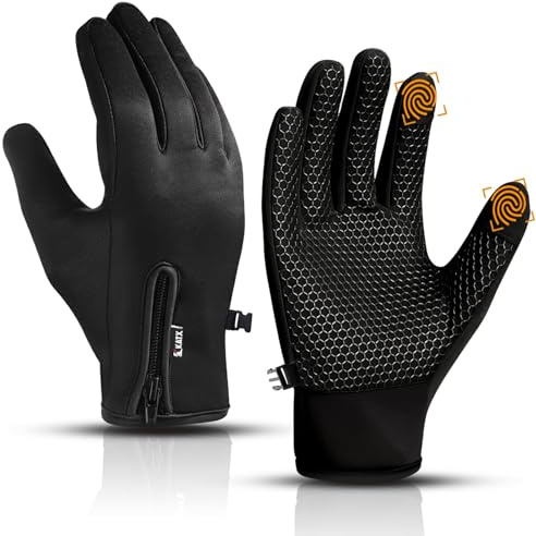 Katx Gants de Cyclisme Thermiques pour écran Tactile, Gants d'hiver Noirs, Chauds, Coupe-Vent, Doublure Polaire antidérapante, Gants de vélo Chauds pour Hommes et Femmes (S, Noir)