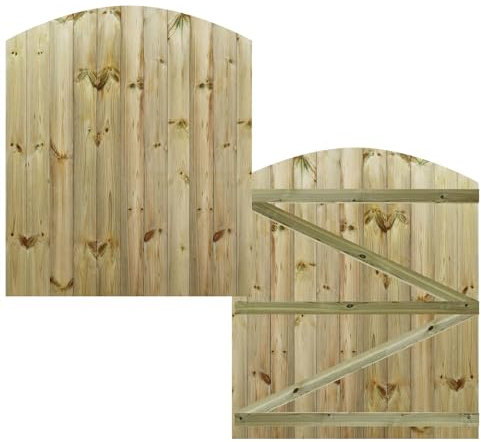 Made to Measure 5ft Wooden Garden Gate, Custom T&G Semi-Braced Arch Top Treated Timber Door for Outdoor Pathway Home Access, MAX 150cm High x MAX 120cm Wide