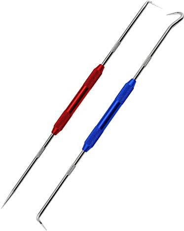 MEETOOT 2pcs Metal Double Pointed Scriber Scribe Tool Hook for Machinists, Technicians Or Craftsmen, 9.05 Inches Long (1 x Red + 1 x Blue)