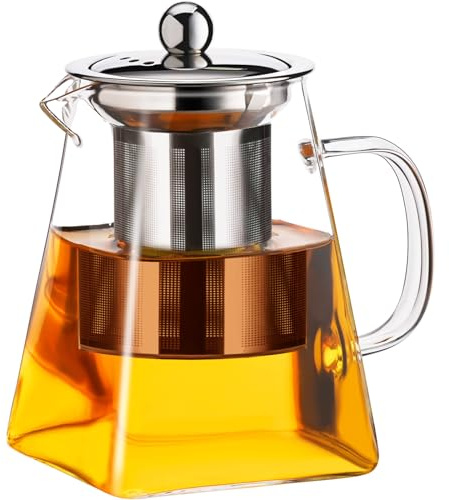 PARACITY Glass Teapot Stovetop 18.6 OZ with, Borosilicate Clear Tea Kettle with Removable 18/8 Stainless Steel Infuser, Teapot Blooming and Loose Leaf Tea Maker Tea Brewer for Camping, Travel