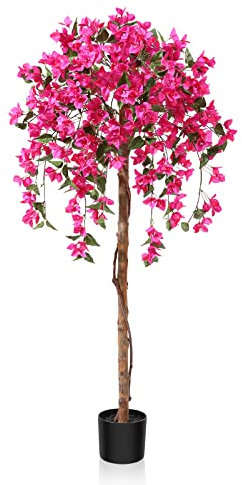Fopamtri Kunstpflanze Kunstbaum mit Blüten 150 cm Künstliche Pflanzen im Topf Groß Rosa Fake Pflanzen für Indoor Outdoor Schlafzimmer Büro Garten Dekoration (1 Stück)