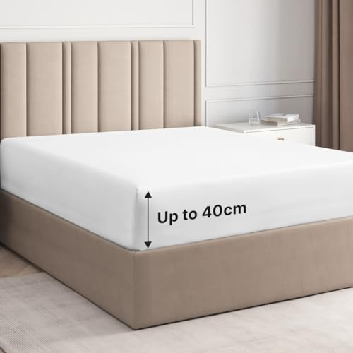 Sábana bajera ajustable doble 135x190 cm - 100% satén de algodón 400 hilos - Sábana bajera extraprofunda para colchones de hasta 40 cm (16) - Suave, transpirable, sin arrugas - Certificado OEKO-TEX