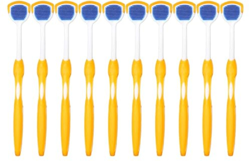 Spazzola per lingua da 10 pezzi, raschietto per lingua in silicone dal design ergonomico, pulitore per lingua che aiuta a combattere l'alito cattivo (arancione)