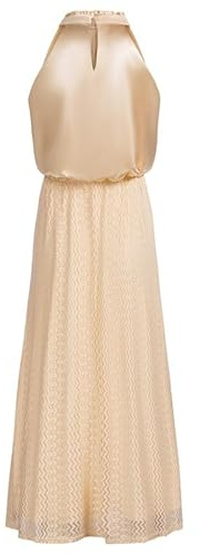 JASAMBAC dam 2023 satinklänning halterneckholder, elegant, ärmlös, flytande cocktailparty maxiklänning, Beige, S