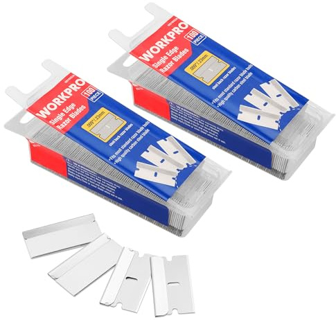 WORKPRO 200-Pack Single Razor Edge Blades, Industrial Scraper Razor Blades, High Carbon Steel One Edge Razor Blades