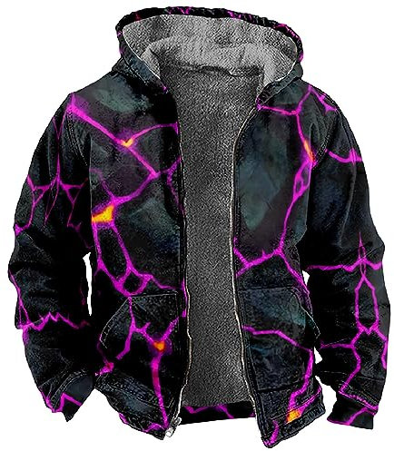 Pullover Herren Mit Kapuze Thermo Jacke Herren Regen Jacke. Herren 3D Druck Fleecefutter Übergangsjacke Mit Taschen Winterjacke Mit Reißverschluss Bomberjacke Herren Herbst (Blau XXL)