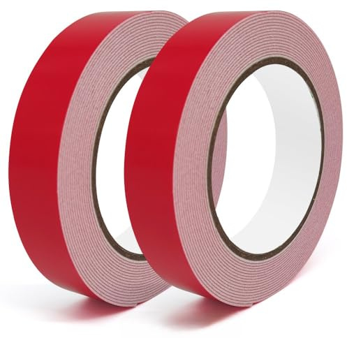 SANLI TAPE Spiegelklebeband Doppelseitiges Klebeband Extra Stark 5m x 24mm Weiß 2 Rollen PE-Schaum Montageband für Bilderrahmen, DIY, Innenbeschilderung & Namensschilder