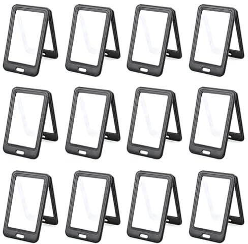 Clyictz 12 Portatarjetas de Identificación Negro con Ventanas Doble Cara Vertical Protector Estuche para Tarjetas de Identificación para Oficina, Escuela