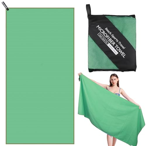 Zocipro Mikrofaser Handtuch Groß 180x80cm Schnelltrocknend, Grün | Kompaktes Leichtes Reisehandtuch Saunatuch Strandtuch Badetuch für Sport Yoga Camping Beach Gym