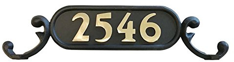 Gsi Mailboxes Custom Mailbox Address Plate Style 1 – Double Sided House Number Plaque with Polished Brass Numbers, Rust-Proof Cast Aluminum, Hardware Included, 5 Digits/Side, 13 5/8″ Mounting Holes