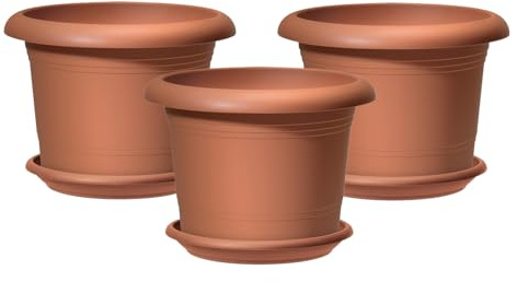 Scheurich Oliver 3er Set Pflanztöpfe mit Untersetzern, Terracotta, Ø40 cm, H 28 cm