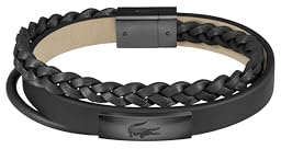 Lacoste Armband für Herren Kollektion FUSION mit Schwarzem oder Grünem Lederarmband und Gravierter Edelstahlplakette
