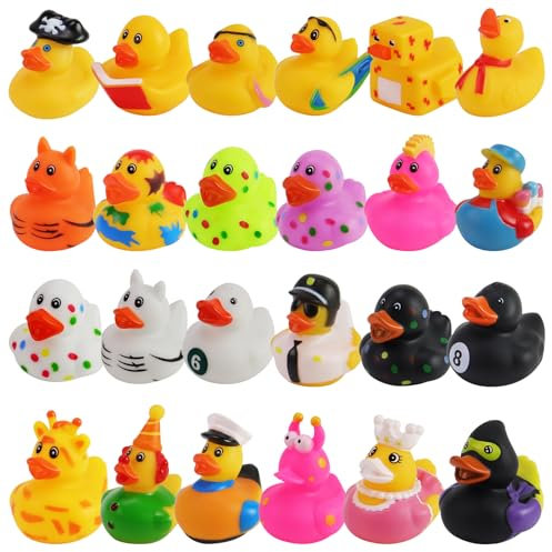 Fltengle 24 Pack Rubber Ducks Novelty, Colorful Bath Ducks, Baby Bath Toy, Party Decoration, Colorful Rubber Ducks for Jeep, Float Duck Bath Toy for Baby Shower