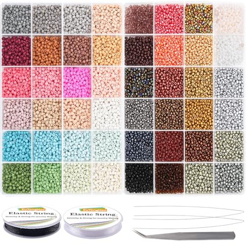 EuTengHao Seed Beads für Armband Making Kit, 8/0 Kleine Pony Perlen für Halskette Schmuck Machen DIY Crafting (3mm, 48 Farben, Mattiertes und Lackiertes Glas)