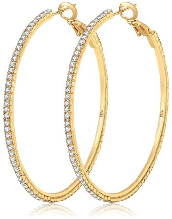 WATEFOER Große Strass-Reifen-Ohrringe für Damen Mädchen dünne runde Creolen hypoallergene Gold Creolen 14K vergoldet Ohrringe Schmuck Geschenke 40/50/60/70mm
