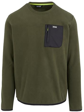 Regatta Mens Frankie Fleece Crewneck Sweatshirt, Comfortable & Lightweight with Zip Chest Pocket - Perfect for Outdoors, Walking, Camping & Hiking Dark Khaki