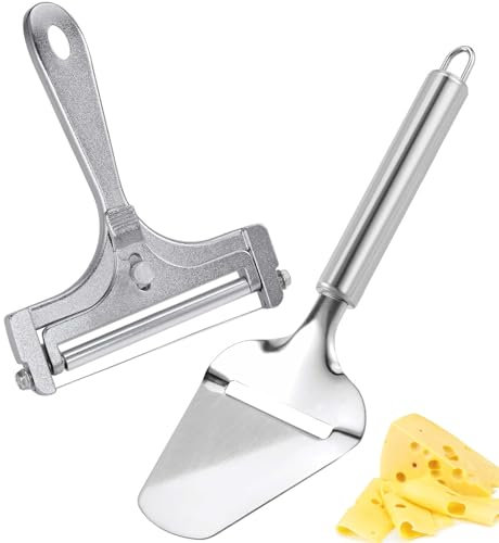 2uds Kit de Rebanador de Queso, Acero Inoxidable Cortador de Queso de Alambre y Plano de Queso Rebanador de Queso Manual Rebanador de Alimentos con Mantequilla para Mantequilla Queso en Bloque