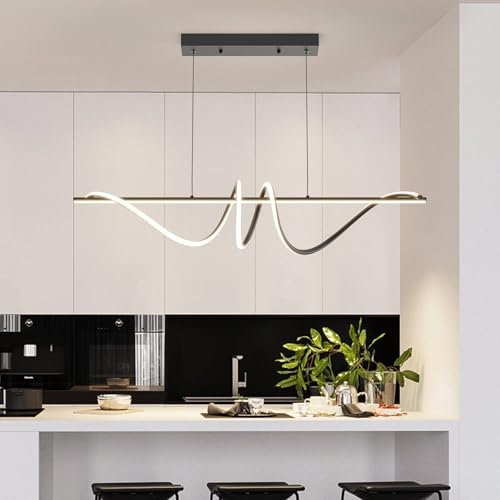 Mikeru Lampada a Sospensione Moderna da Tavolo da Pranzo, 100cm Colore Nero Da Cucina Bar Luce Creativa a LED Colore 10%-100% Dimmerabile Lampadario a Sospensione 3000/4500k/6000k per Cucina
