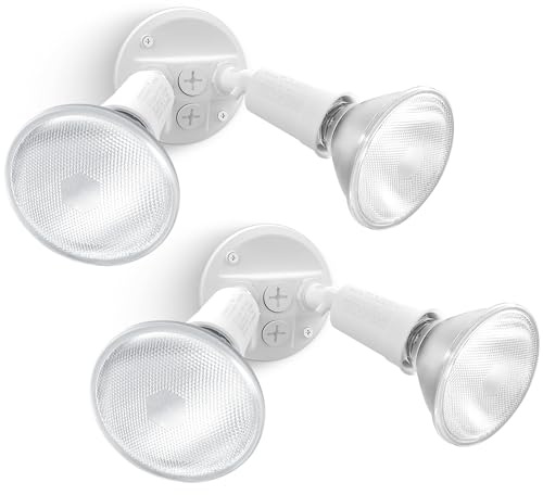 LUTEC 2 Pack Adjustable Twin Par Holder Outdoor Flood Lights, Switch Controlled Security Lights, Floodlights Fixture, Waterproof Exterior Max 300 Watt Par38 Flood Light for Garage, Yard, Porch-White