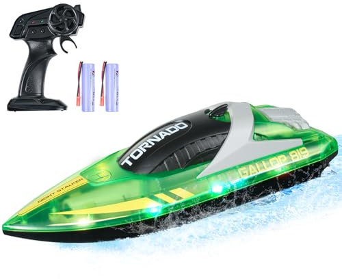VEVOR RC Boot, 2,4GHz 12km/h, Ferngesteuertes Boot für Pools & Seen, Rennboot mit LED-Licht, 2 wiederaufladbare Batterien, Ganzkörper wasserdicht, Geschenk für Erwachsene Jungen & Mädchen, Grün