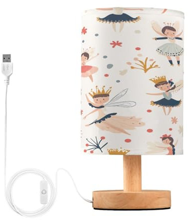 SKYSHU Lampe de chevet Casse-noisette de dessin animé, petite lampe de bureau LED USB avec base en bois antidérapante et abat-jour agréable pour les yeux pour salon, chambre à coucher, dortoir,
