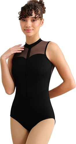 DANSHOW Ballet Leotard for Women Dance Mesh Back Leotard for Ballet Dance Black Sleeveless Dancewear for Gymnastics(236116-06-L)