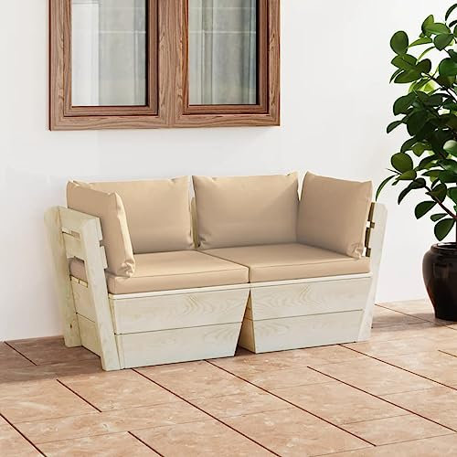 KATERYY Garten-Palettensofa 2-Sitzer mit Kissen Fichtenholz,Gemütliches 2SitzerGartensofa aus Paletten Rustikaler Charme für Garten, Terrasse und Wohnzimmer