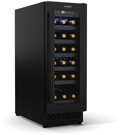 KLARSTEIN Vinovilla 18 Uno nevera empotrable para vino - 18 botellas, 1 zona, 5-18°C, LED táctil, silencioso 38 dB, negro mate, Iluminado, nevera empotrable para vino