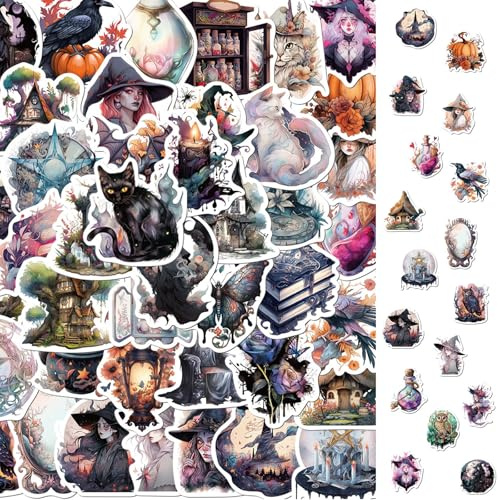2 x 50 Stück Hexen Aufkleber, Anime Hexe Aufkleber, Witchy Sticker Set, Midnight Goth Vinyl Aufkleber, Cartoon Animation Aufkleber, für Laptop Skateboard Handyhülle Computer Gepäck Wasserflasche