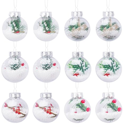 KINDPMA 12 Stück Weihnachtskugeln 6cm Weihnachtsbaumkugeln Transparent Weihnachten Kugeln Hängende Kugel Ornamente Kunststoff Kugeln für Weihnachten Party Weihnachtsbaum Wohnkultur