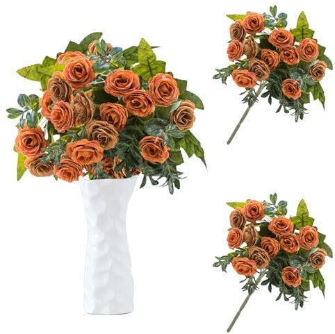 astylishome Faux Flowers Outdoor Grave Artificial Roses Fake Silk Flowers Realistic Bridal Bouquets Plastic Stems for Arrangement Wedding Table Centerpiece Party Home Decor Burnt Orange 1419