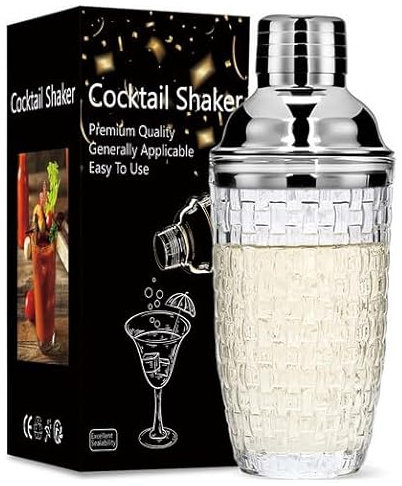 Dzmuero Cocktail shaker, Cocktail mixer, Shaker edelstahl cocktail, Cocktail shaker glas, Glasmixer, Edelstahl-Deckel, mit Filterschicht, versiegelt und langlebig, für Haus und Bar (Silber 1)