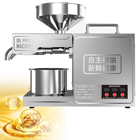 Oiyekntd Presse à Huile électrique Automatique, Presse à Huile Essentielle, graines d'huile de Noix en Acier Inoxydable 304, Presse à Huile de graines à Froid et à Chaud, pour Cuisine Commerciale